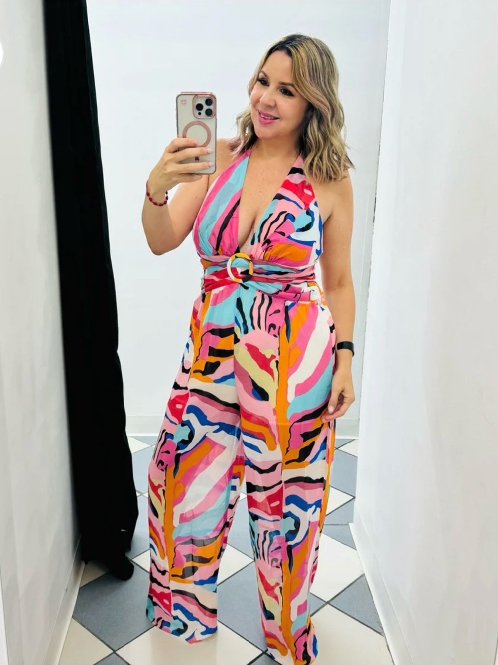 Luxxel Multicolor Halter Jumpsuit with Bold Print